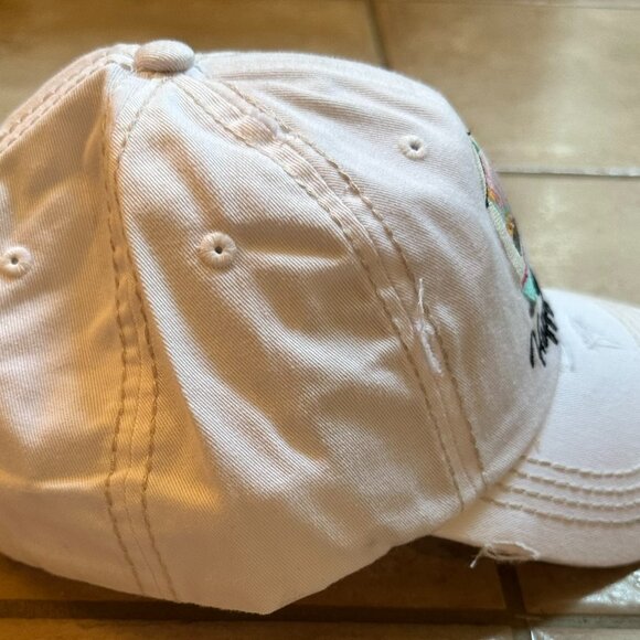 Kbethos Womens Distressed White Happy Camper Baseball Cap - Picture 2 of 3